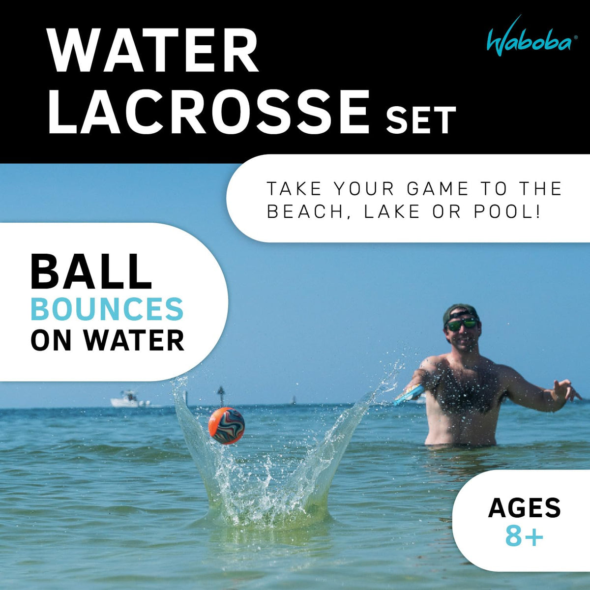 Waboba Original water ball skipping across the surface, easy to catch.