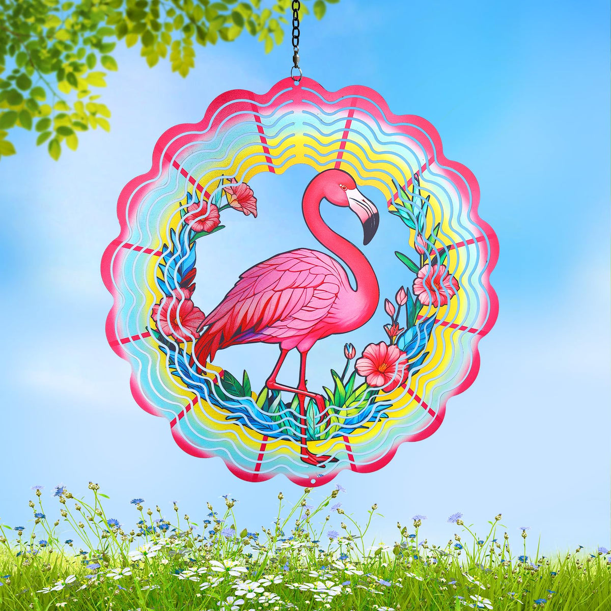 WACLSTDAY flamingo wind spinner 12 inch spins gracefully in breeze for outdoor charm.