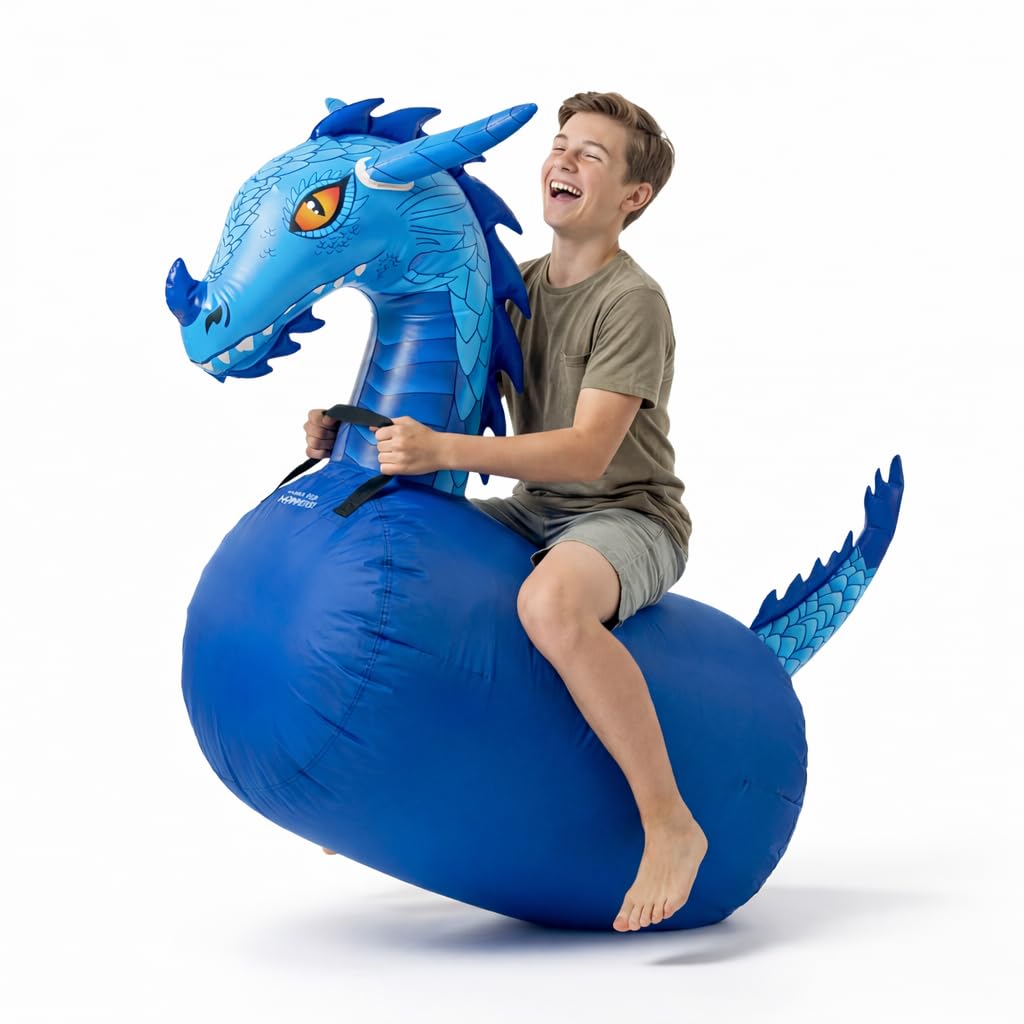 WADDLE Hip Hoppers Blue Dragon giant bouncer ready for energetic bounce.