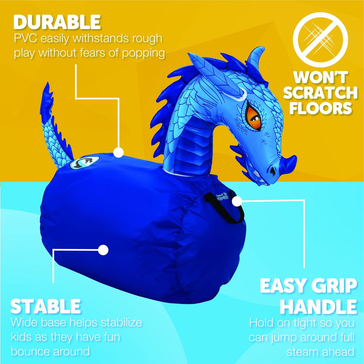 WADDLE Hip Hoppers Blue Dragon slip cover with secure grip handle.