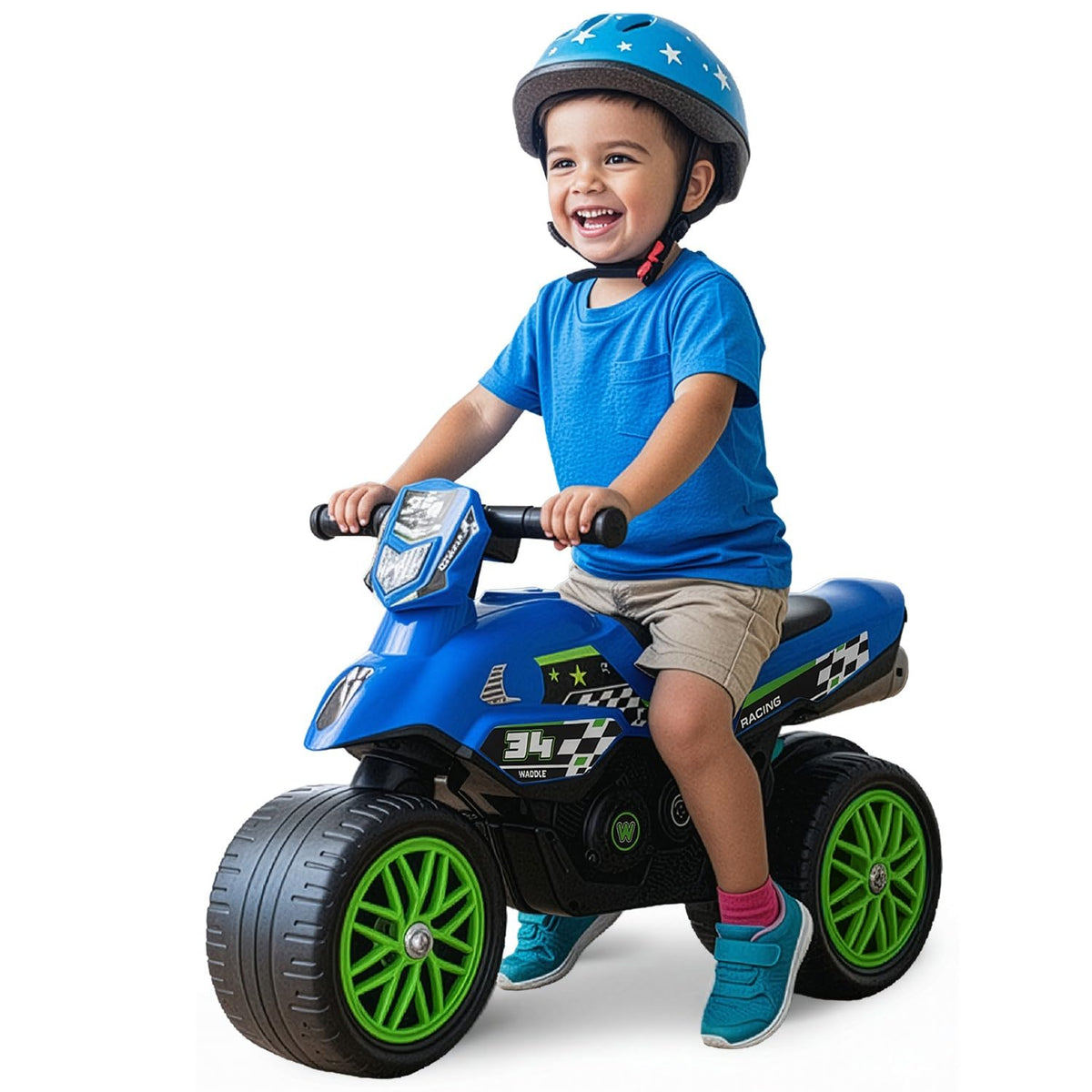 WADDLE Kids Motorcycle Balance Bike front view supports safe first rides.