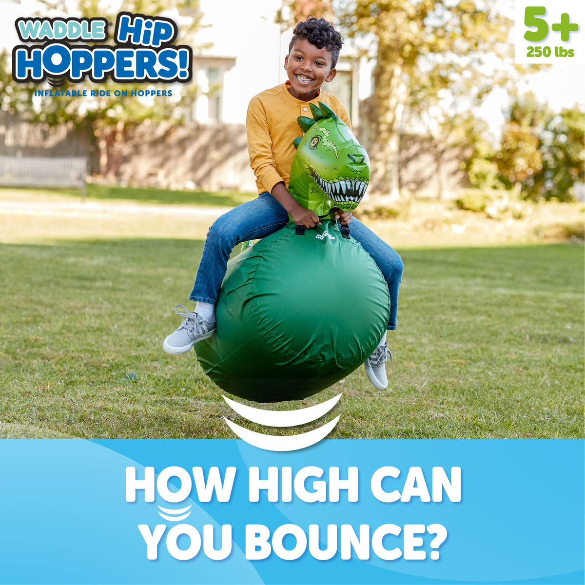 WADDLE Trex large bouncer with slip-cover and grip handle for safe mounting.