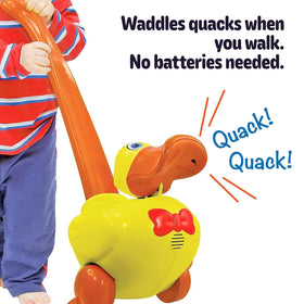 Waddles the Waddle Duck features an easy grab handle to support motor skills.