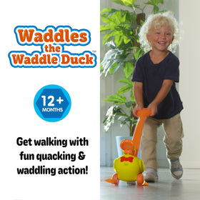 Waddles the Waddle Duck waddling action encourages toddlers to take steady steps.