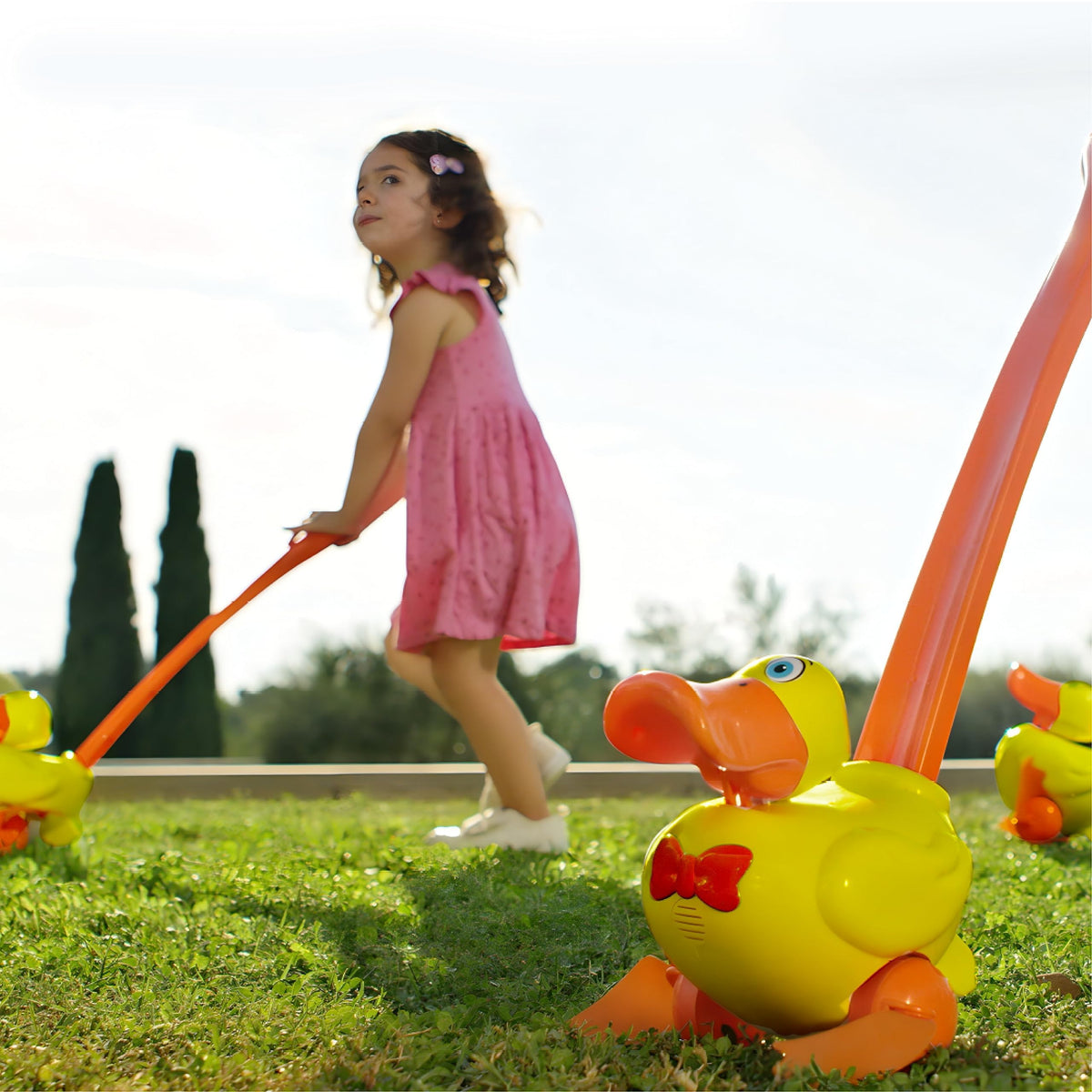 Waddles the Waddle Duck's bright yellow finish keeps young explorers visible.