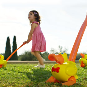 Waddles the Waddle Duck's bright yellow finish keeps young explorers visible.