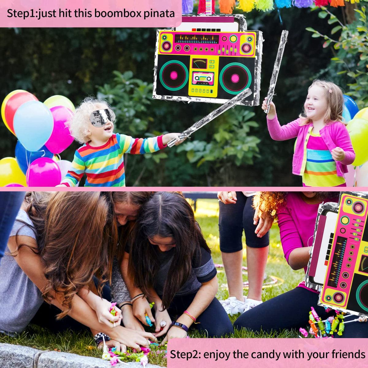 Waenerec Boombox Pinata candy fill opening close up