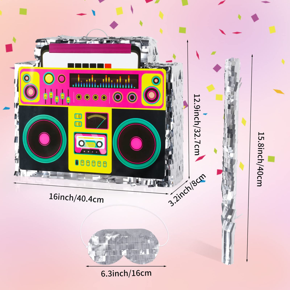 Waenerec Boombox Pinata side view ready for hanging decor
