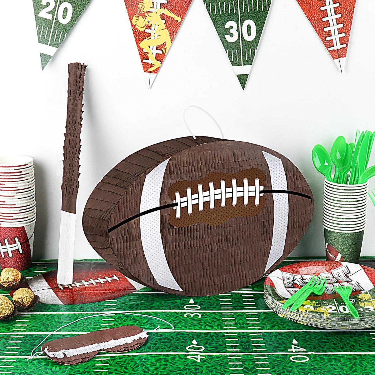 Waenerec football pinata hanging setup for décor and anticipation.