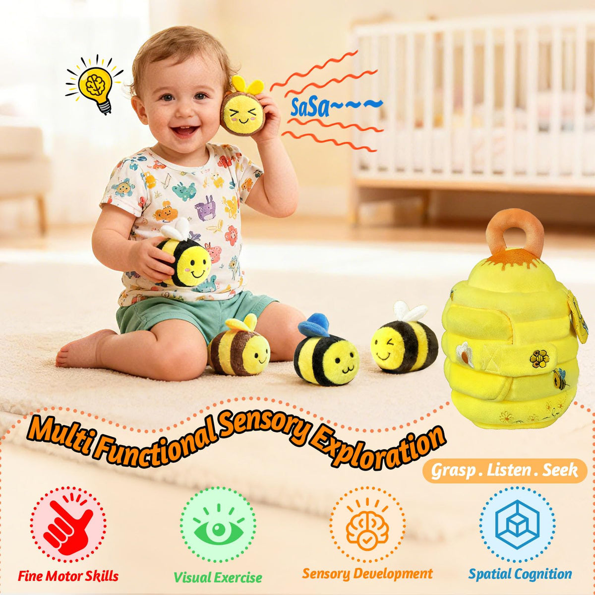 wahaczon portable bee toy with handles for travel and play