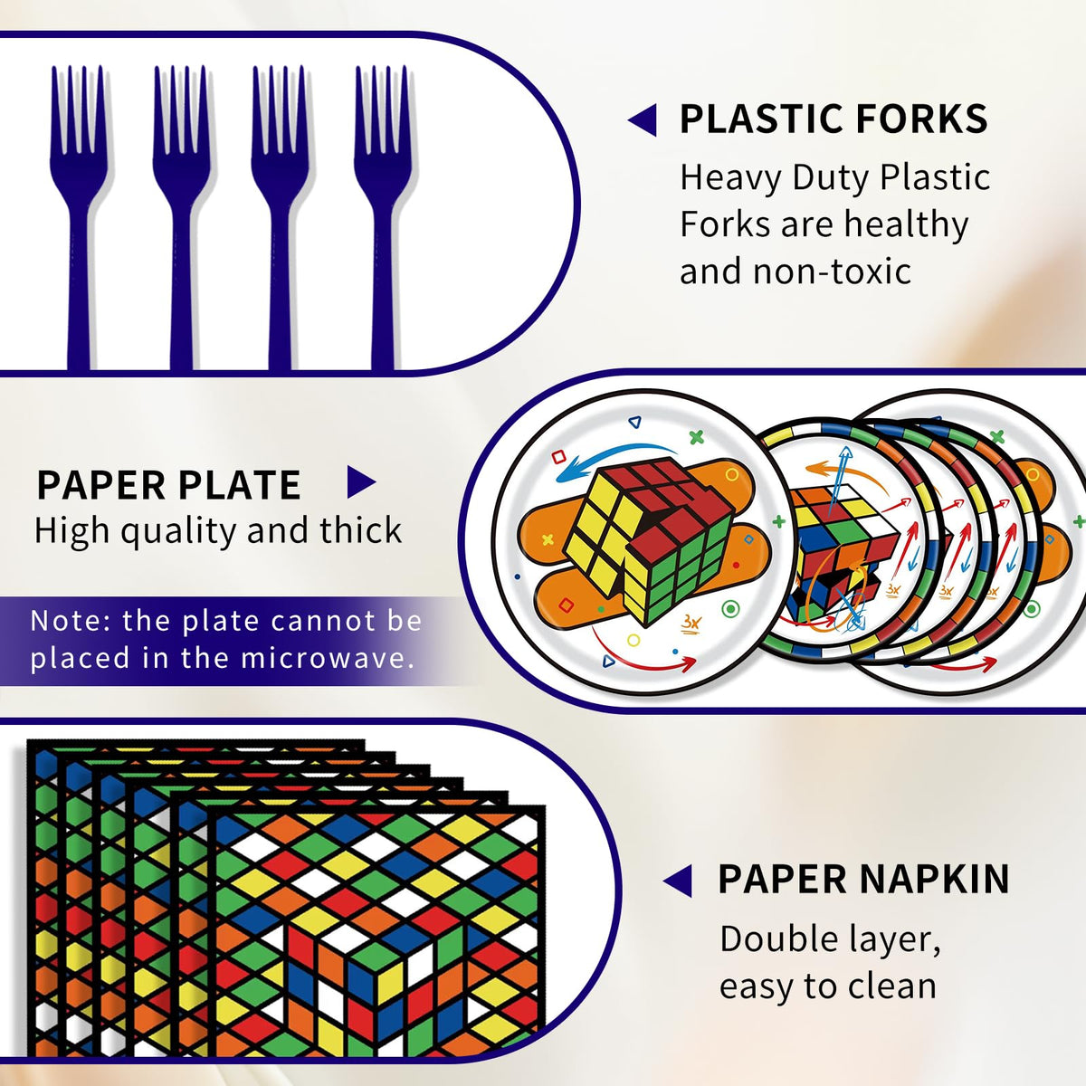 WAHA-GG 3D cube napkins add color and fast post-party tidying at the table.