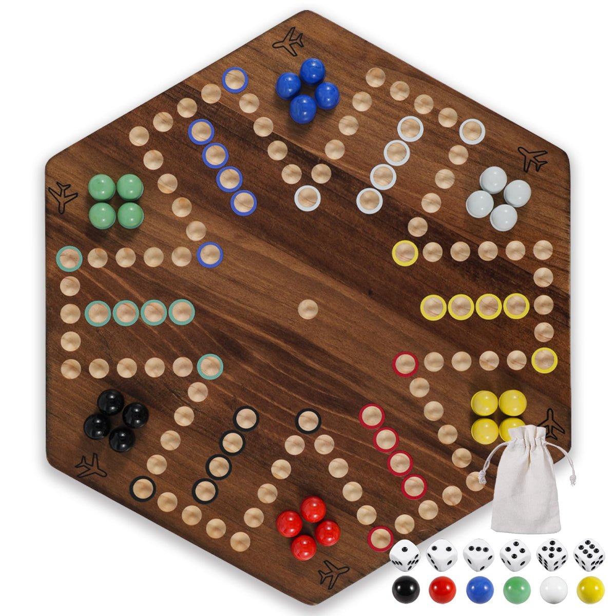 Wahartoly wooden fast track board game front view, dual-sided for six-player gameplay