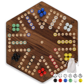 Wahartoly wooden fast track board game front view, dual-sided for six-player gameplay