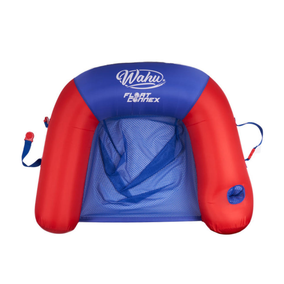 WAHU Float Connex Aqua Seat in blue and red, ideal for social pool lounging.