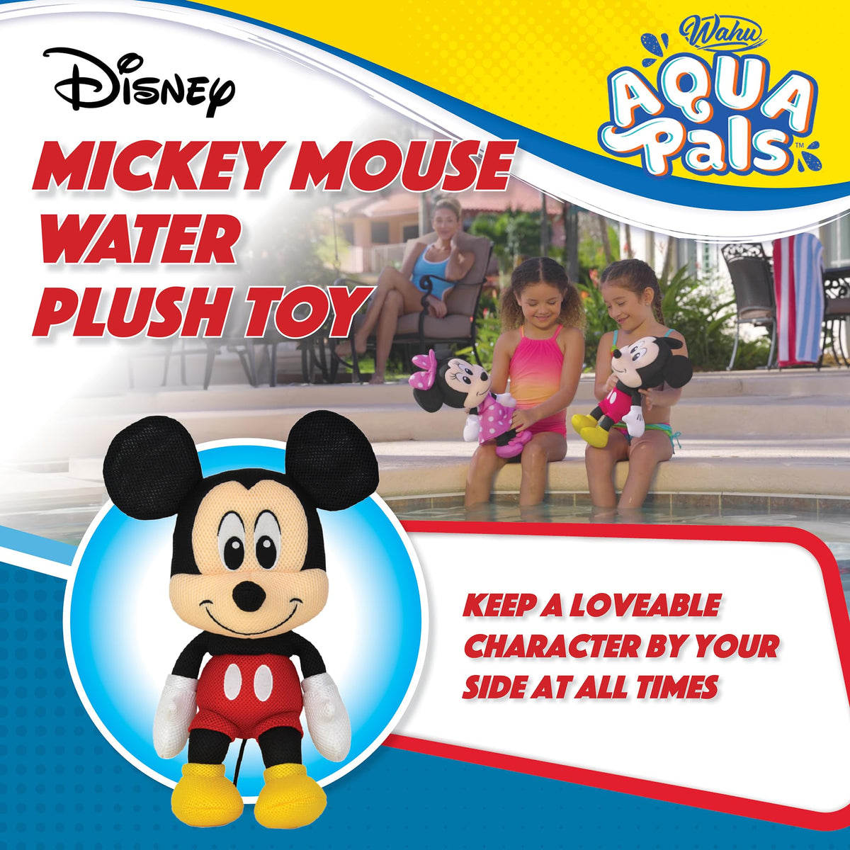 WAHU Aqua Pals Mickey Mouse plush is machine washable for easy cleanup