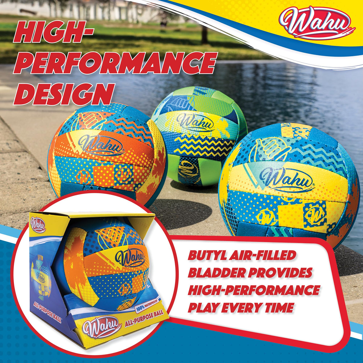 WAHU ball by poolside, ready for pool games and water play.