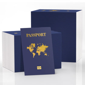 WAHXIAOSW kid passport book with blue cover and gold accents for imaginative travel play.