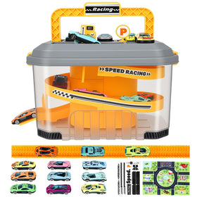 Waivvy toy car track storage with spiral track for compact playtime