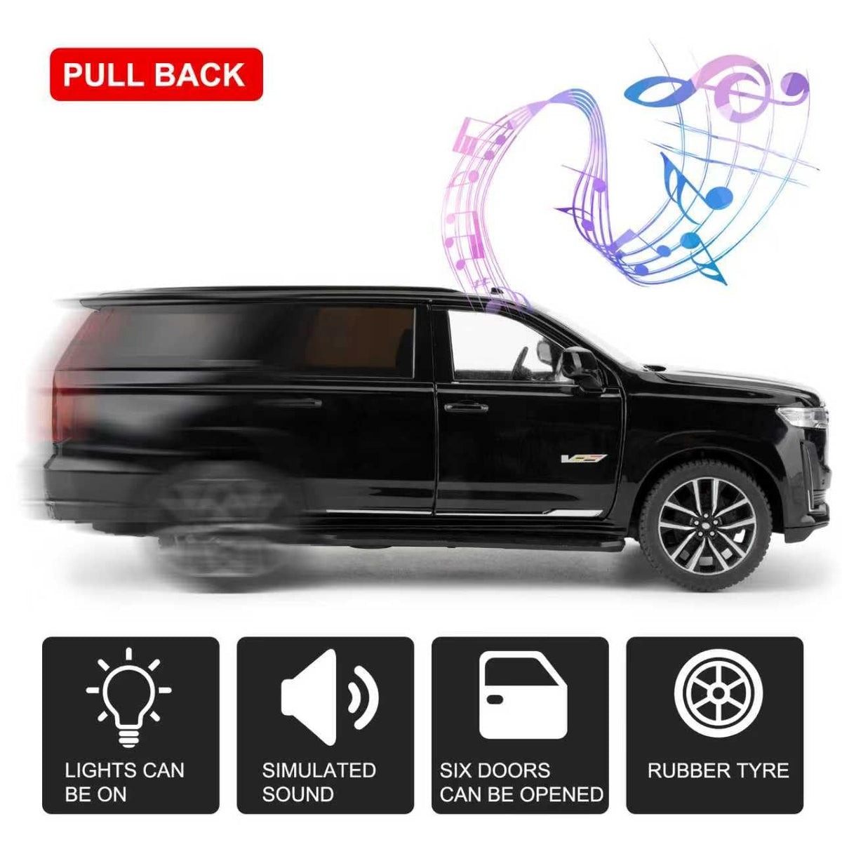 WAKAKAC Escalade toy car with opening doors for realistic mini scenes.