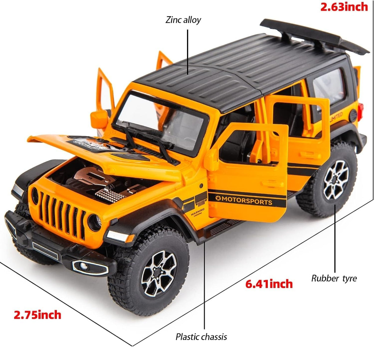 WAKAKAC Wrangler diecast side view highlights detailed chassis for display