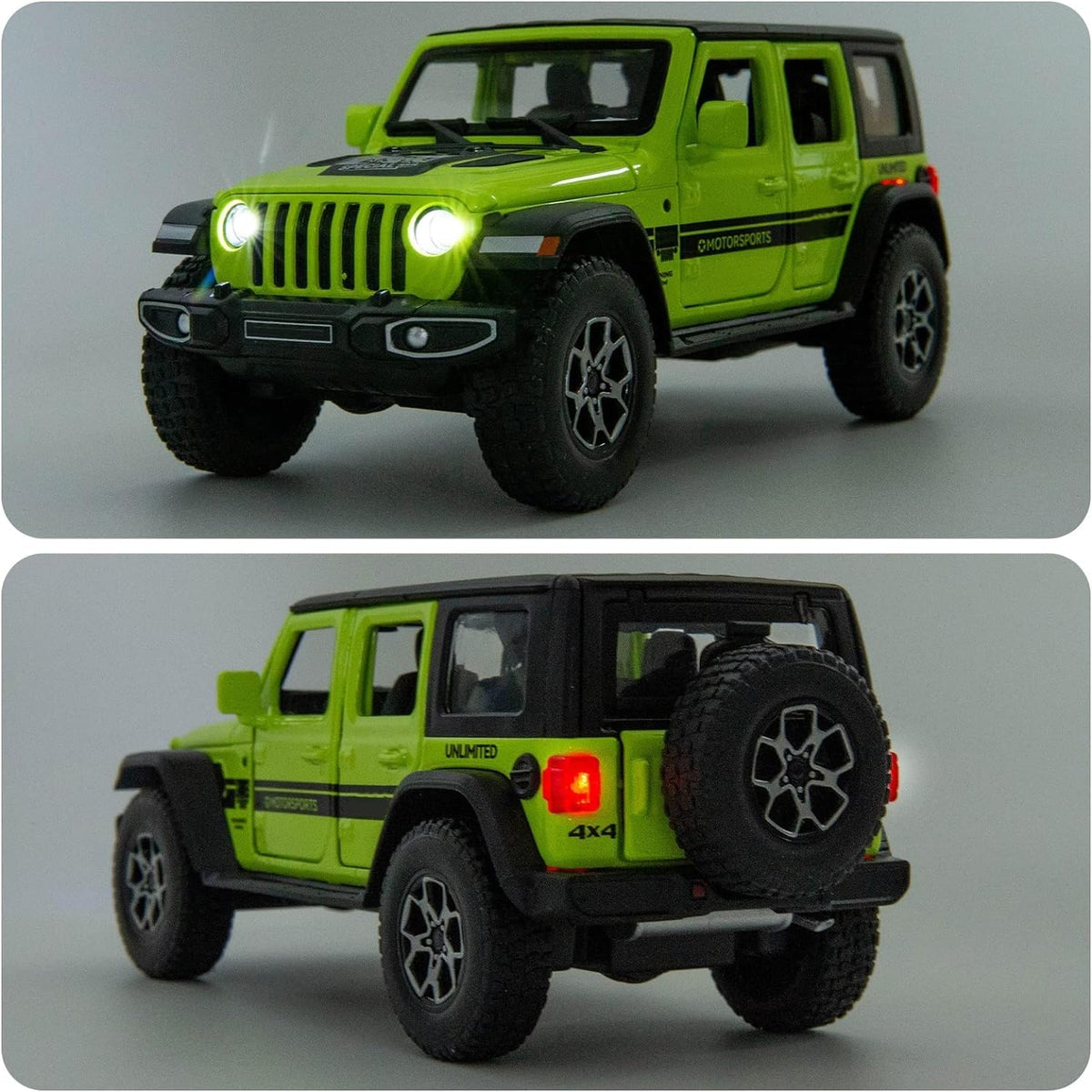 WAKAKAC Wrangler front-wheel sound button adds authentic engine effects.