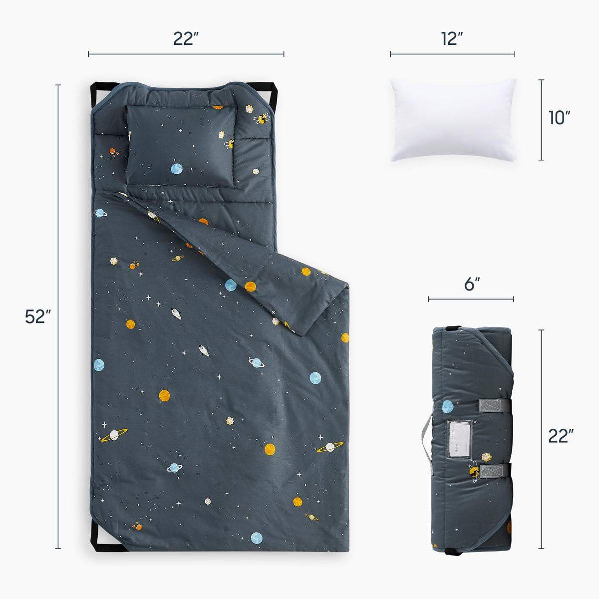 Wake In Cloud nap mat rolled up with hook-and-loop fastener for easy transport