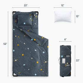 Wake In Cloud nap mat rolled up with hook-and-loop fastener for easy transport