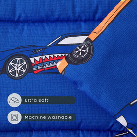 Wake In Cloud nap mat with blue name-card pocket helps identify belongings.