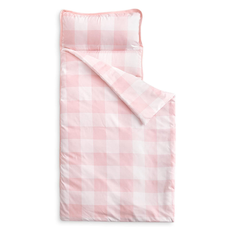 Wake In Cloud nap mat with gingham grid for cozy preschool naps