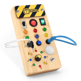 wakeInsa Busy Board LED lights close-up for sensory play.