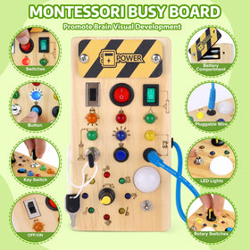 wakeInsa Montessori toy with variety of switches engages toddlers in hands-on exploration.