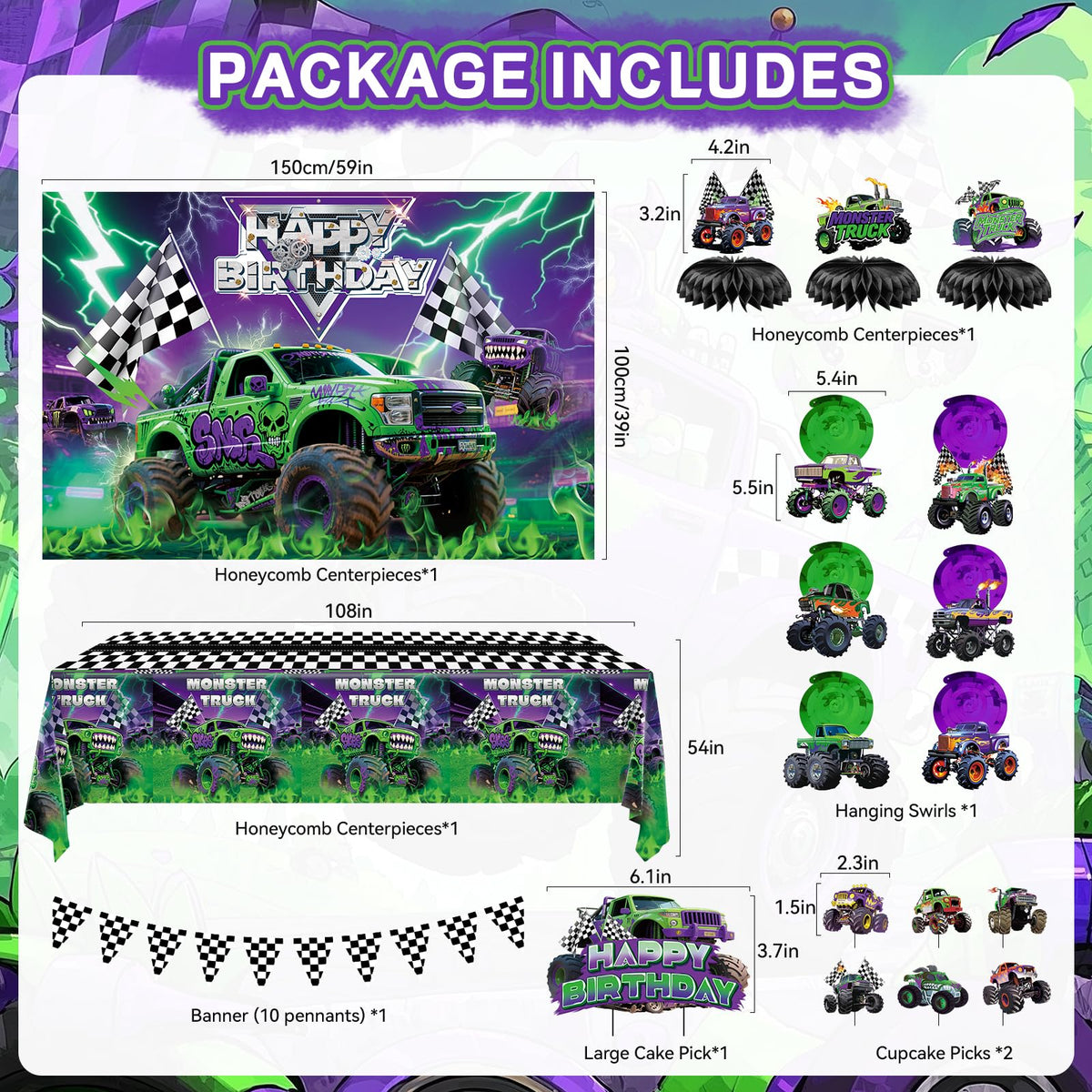 Wakeys Monster Truck tablecloth, waterproof for easy cleanup after the party