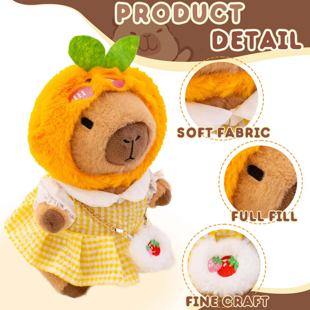 WAKSUN Capybara plush with nine outfits for dress-up fun.