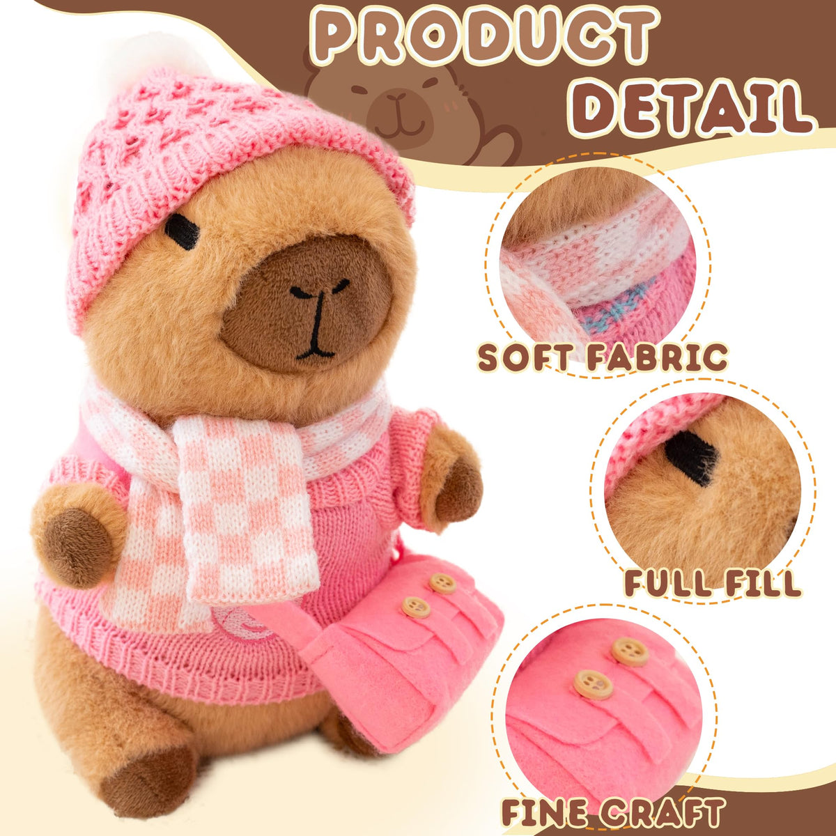 WAKSUN capybara plush with 9 outfits enables dress-up play.