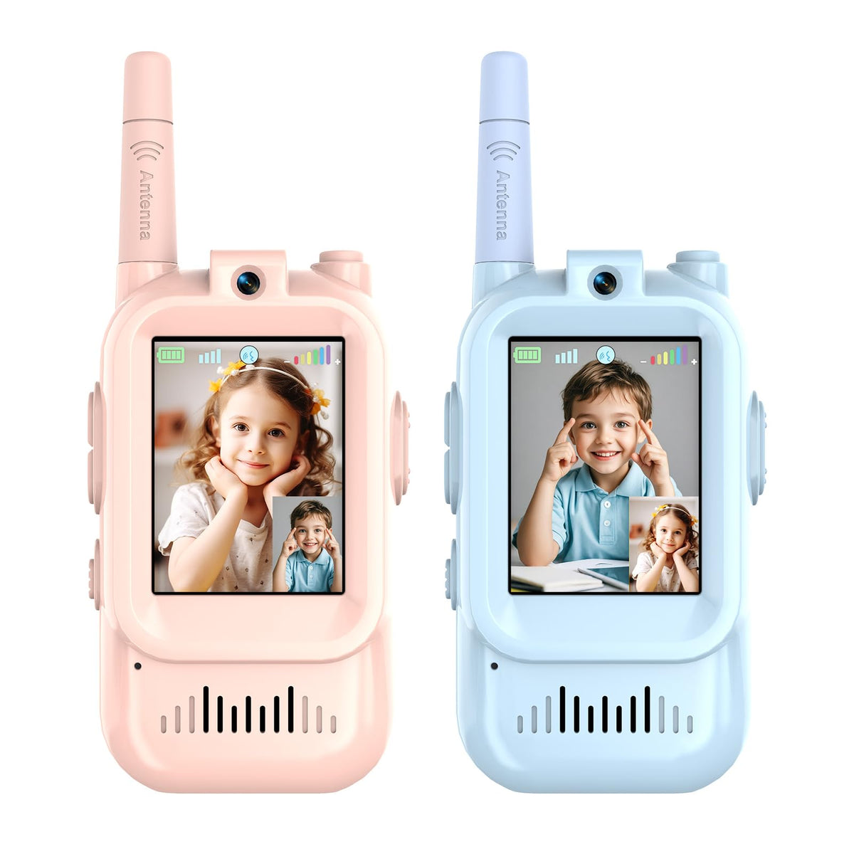 Walant walkie talkies kids blue front view for real-time video chats.
