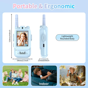 Walant walkie talkies blue screen display shown during a video chat.