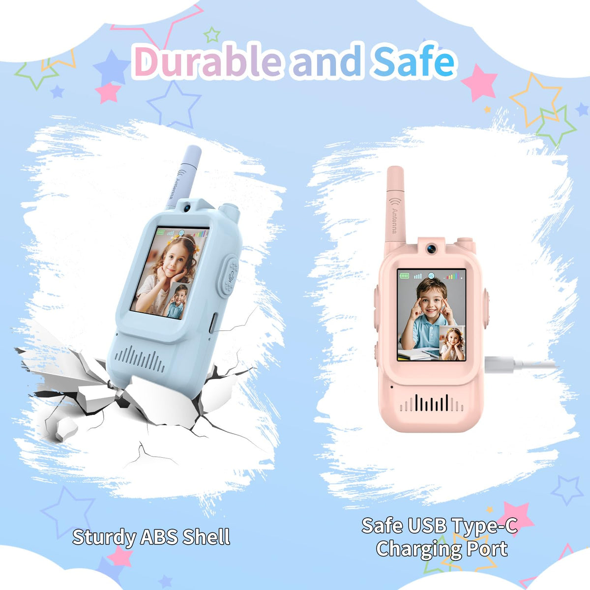 Walant walkie talkies pink packaging view promotes gift-ready fun for kids.