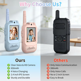 Walant walkie talkies pink with voice effects highlight creative role-play.