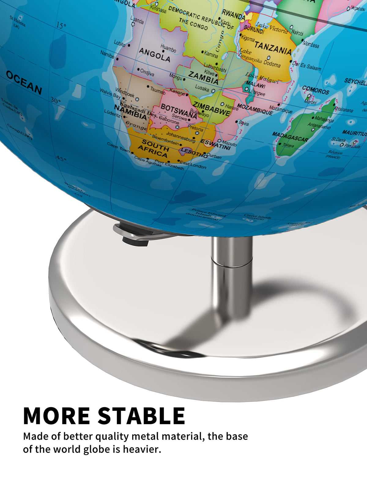 Waldauge 9-inch globe fits desks and classroom displays.