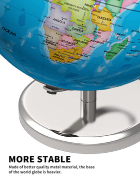 Waldauge 9-inch globe fits desks and classroom displays.
