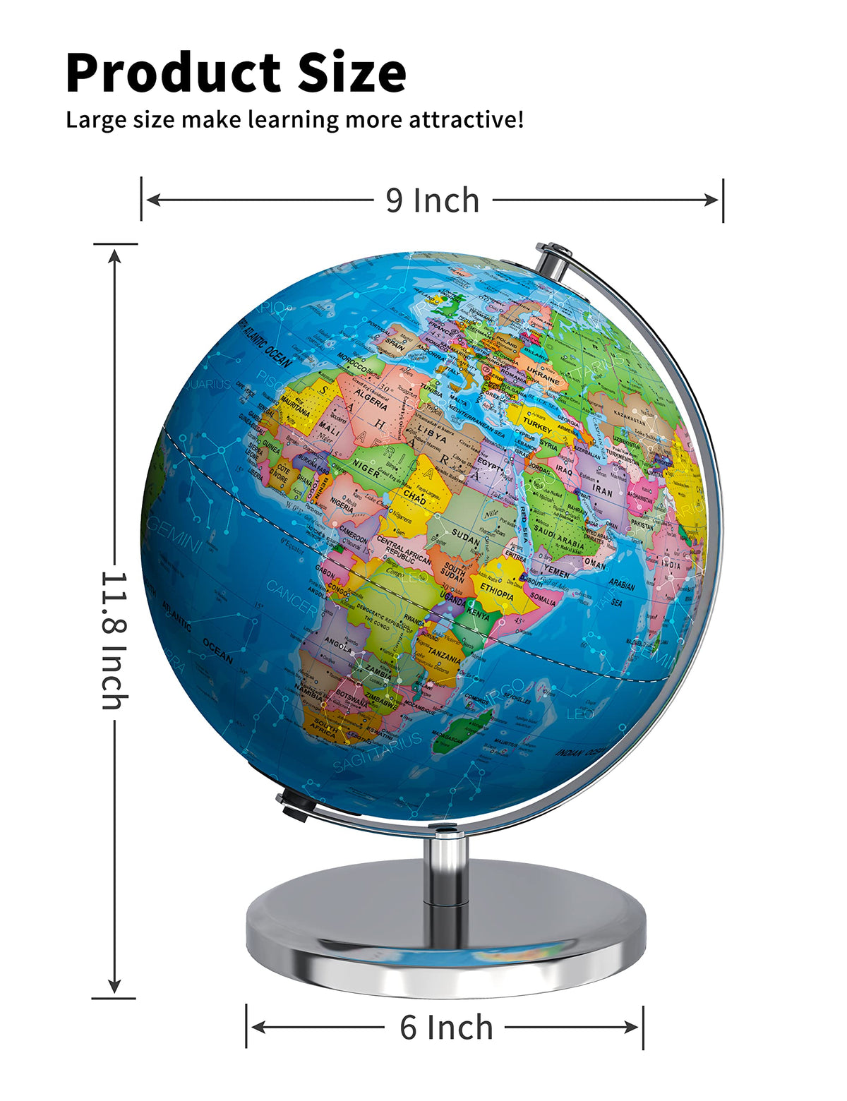 Waldauge HD printed map globe shows clear geography details.