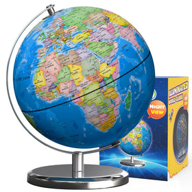 Waldauge illuminated world globe with stand for steady classroom learning.