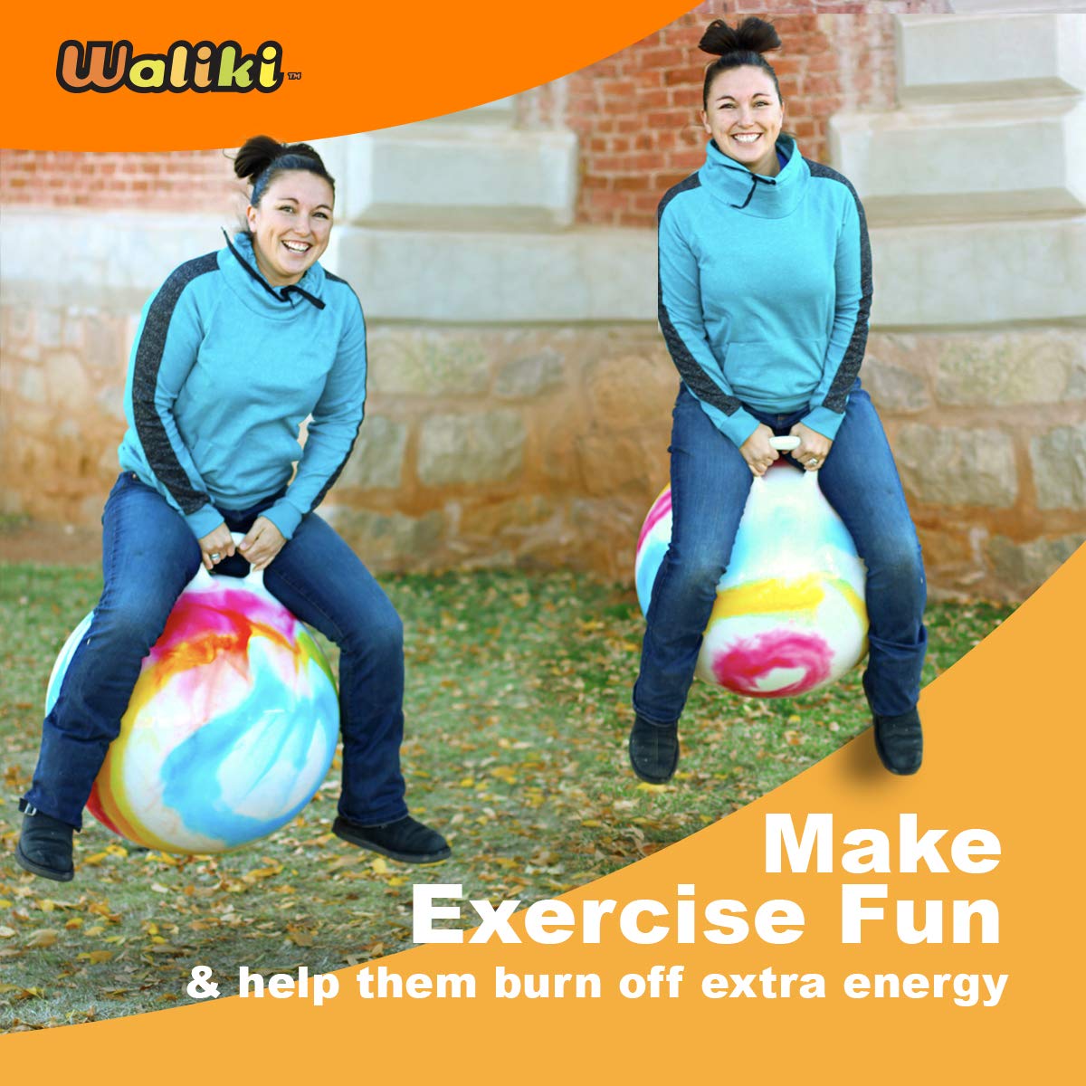 WALIKI hopper ball includes air pump for quick inflation.