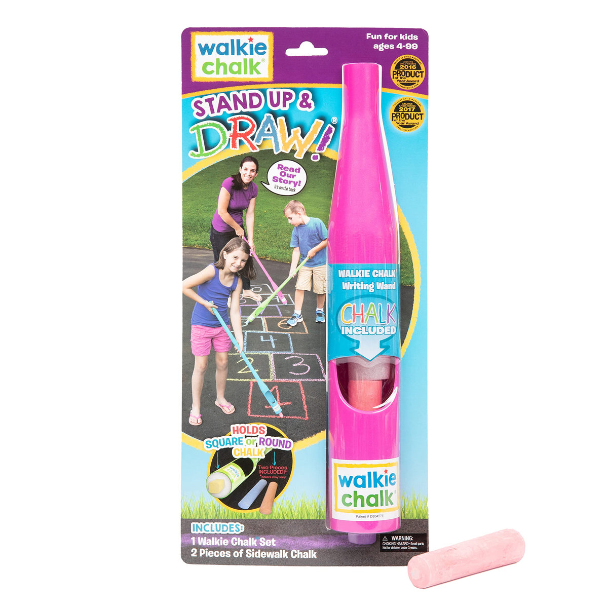 Walkie Chalk pink standup holder enables easy outdoor art for all ages