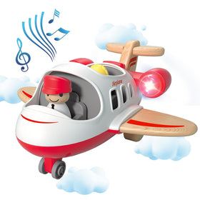 Wanborns wooden airplane toy with lights and sound engages toddlers during play