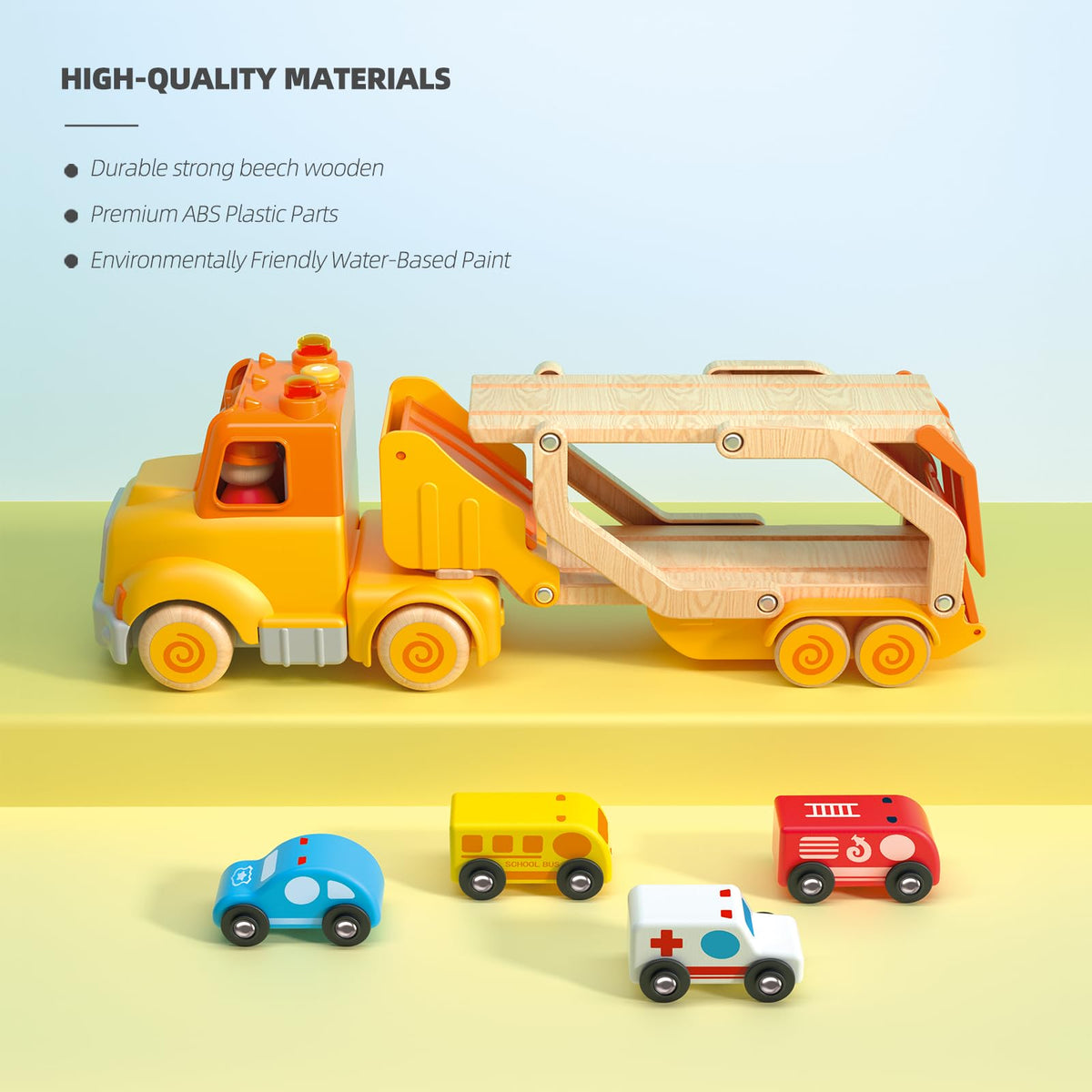 Wanborns lights and horn sound enhance realistic driving play.