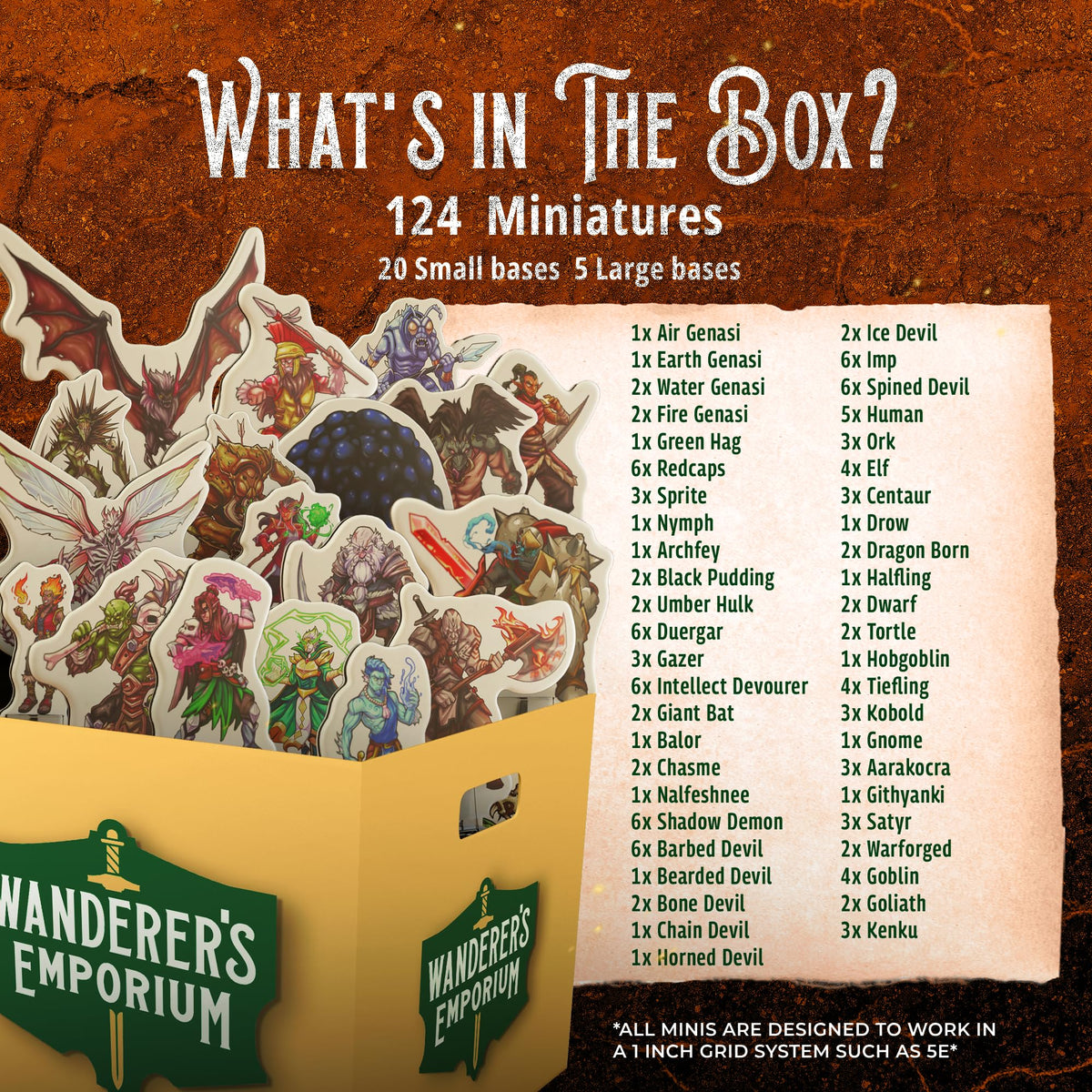 Wanderers Emporium double-sided minis, front and back designs for variety