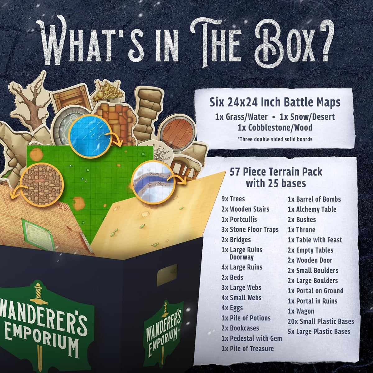 Wanderers Emporium terrain pack with 57 miniatures enriches encounters