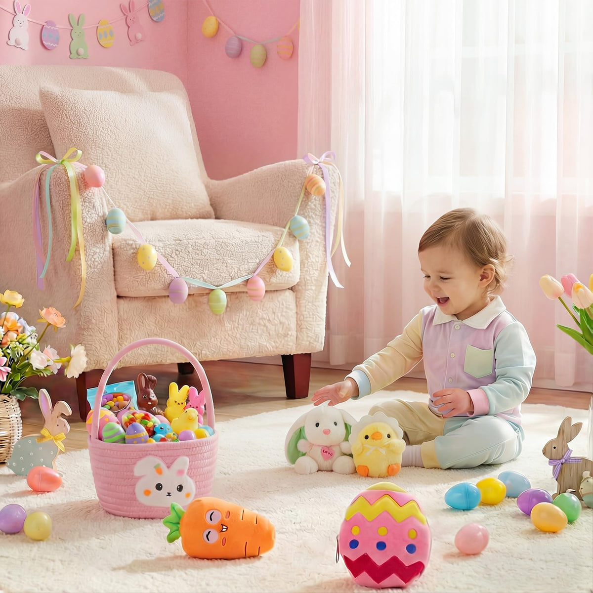 Wangchao Craft Soft Pink Cotton Rope Basket keeps toys organized
