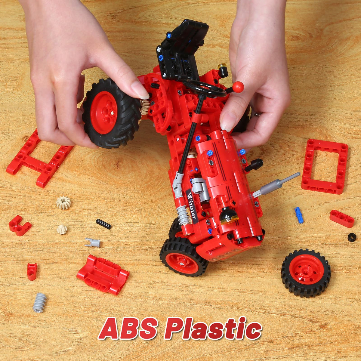 WanJJXW Classic 1/12 Red Tractor dump bed demonstrates shifting and dumping motion.